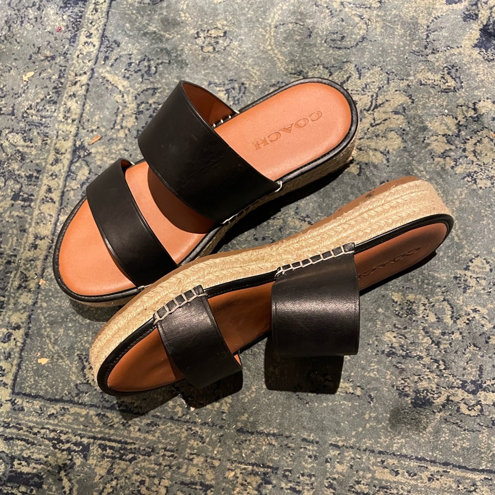 Coach Black and Tan Sandals with slight platform